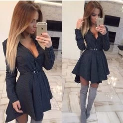 Autumn Fashion Women Shirt Dress Small Dots Printed Fashion Lrregular Long Sleeve Mini Vestidos Dresses