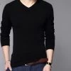 Fashion Slim Fit Sweater Men Classic Pure Black Pullover Men Solid Color V-Neck Pull Homme Cashmere Wool Sweaters Shirt 6638