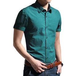 Men Shirt Short Sleeve Cotton Shirt Men Clothes Casual Printed Denim Shirt Slim Fit Designer Shirt