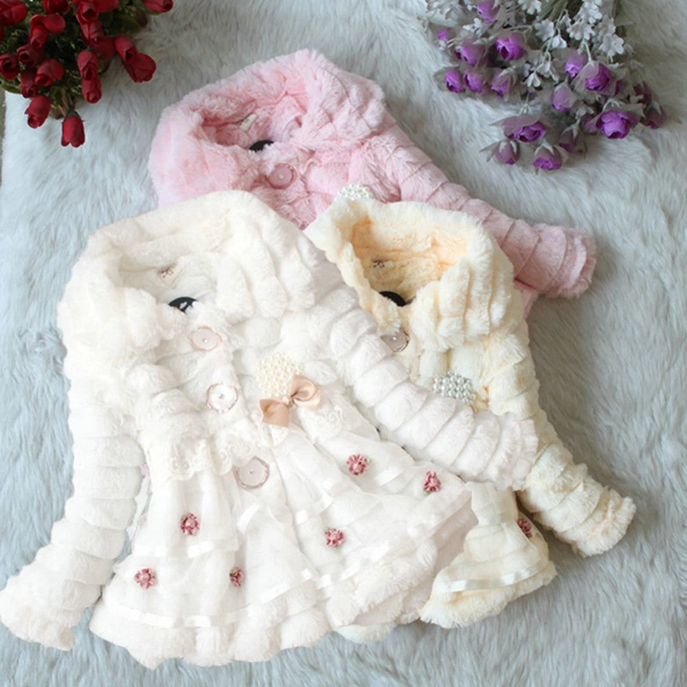Baby Girls Faux Fur Fleece Coat Party Pageant Warm Jacket Xmas Snowsuit 1-5Years