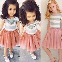 Fashion Patchwork Kids Girls Princess Flower Tutu Dress Party Cute Formal Striped Ball Dresses Clothing For 2 4 6 8 10 Years