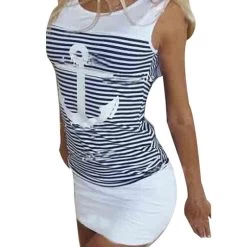 Fashion Summer Women Dress Sleeveless Casual Striped Ladys' Dresses QAF15C Vestidos