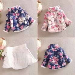 Baby Winter Girls Cotton Floral Coat Long Sleeve Jacket Thick Winter Warm Outerwear