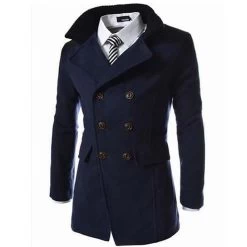 Trench Coat Men Tops Autumn Style Double Breasted Trench Coat High Quality Woolen Cloth Fabric Long Mens Trench Coat