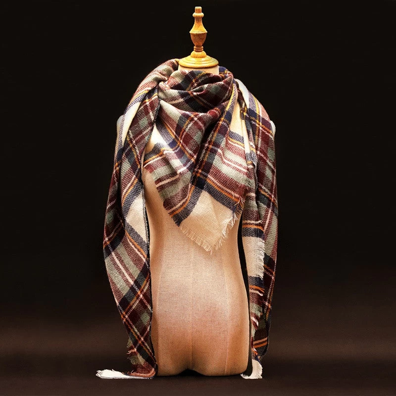 Winter Scarf Luxury Tartan Cashmere Scarf Women Wool Plaid Blanket Scarf Pashmina Wrap Shawls And Scarves Hijab