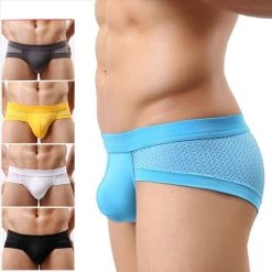 Mens Underwears Mesh Briefs Breathable Underpants Modal Soft Cotton Solid Low Waist 5-Colors Size L-XXL High Quality