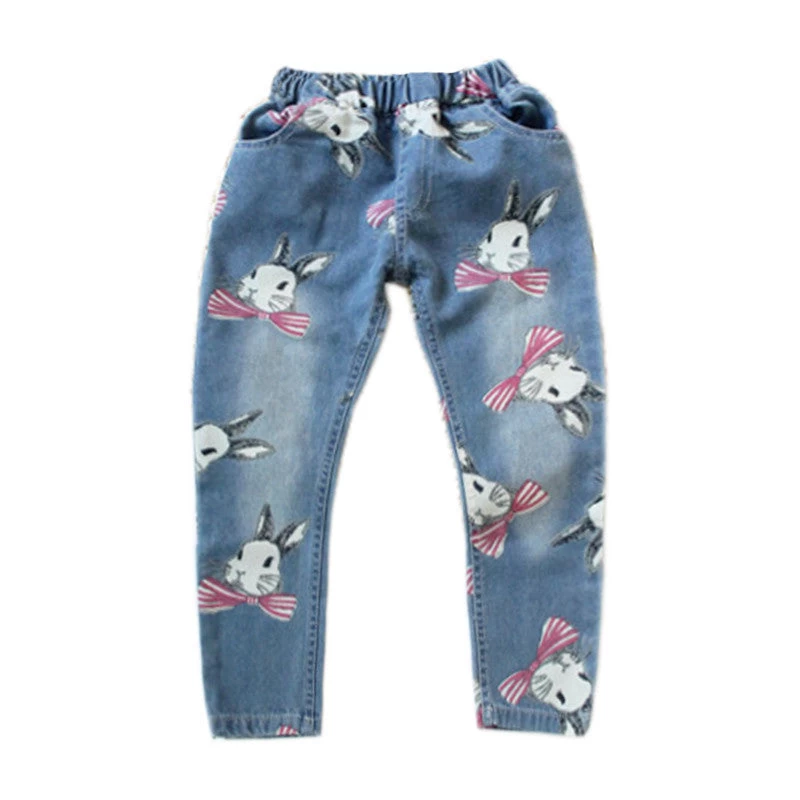 SK Girls Clothing Casual Rabbit Print Jeans For Girls Fashion Kids Clothes Autumn Straight Pants