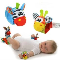 4Pcs(2Pcs Socks+2Pcs Wrists) Infant Baby Kids Sock And Wrist Rattles Cute Intellectual Developmental Toys Animal