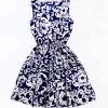 Summer Women Dress Casual Print Sleeveless Chiffon Stripe Floral Print Elastic Waist Bohemian Beach Dresses