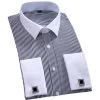 Cufflinks Men Dress Shirts Fashion Formal Business Wedding French Cuff Stripe Shirts T0025