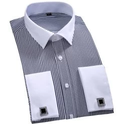 Cufflinks Men Dress Shirts Fashion Formal Business Wedding French Cuff Stripe Shirts T0025