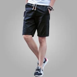 Shorts Men Summer Fashion Mens Shorts Casual Black Cotton Slim Bermuda Masculina Beach Shorts Joggers Trousers Solid Color