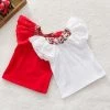 Summer Baby Girls Cute Floral Collar T-shirts Short Sleeve Tops Blouse Shirts