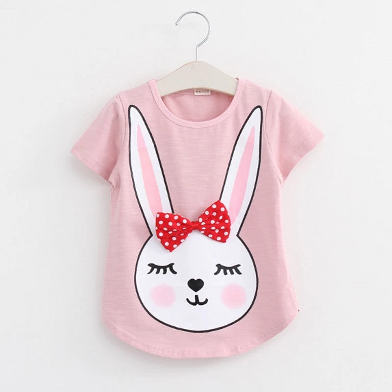 Baby T Shirts For Girls Cotton Short Sleeve Rabbit Cartoon Print Tees Spring Kids Cute Tops Girl T-shirt