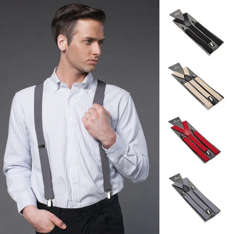 Fashion Women Men's Unisex Clip-on Braces Elastic Slim Suspender 1Inch Wide 36 Colors Y-Back Suspenders Male Pants Jeans Braces