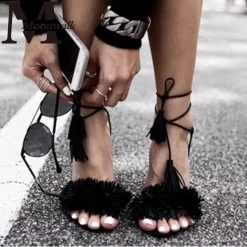 Women Summer Shoes Gladiator High Heel Sandals Fashion Tassels Sandlias Blue Red Sexy Ladies Shoes Size 35-40 Z1216