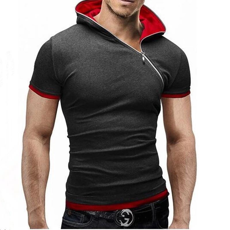Men's Tops Tees Summer Cotton O Neck Short Sleeve T Shirt Men Fashion Solid Hooded Slim T Shirts Mens