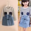 Striped Patchwork Character Girl Dresses Long Sleeve Cute Mouse Children Clothing Kids Girls Dress Denim Kids Clothes Girls