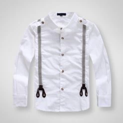 Children Boys Fashion Classic White Cotton Long Sleeve Shirts For Kids Clothes Boys Strap Shirts