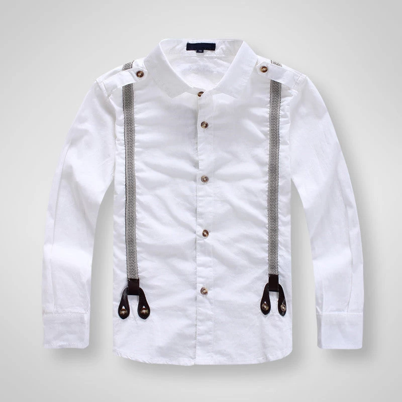 Children Boys Fashion Classic White Cotton Long Sleeve Shirts For Kids Clothes Boys Strap Shirts