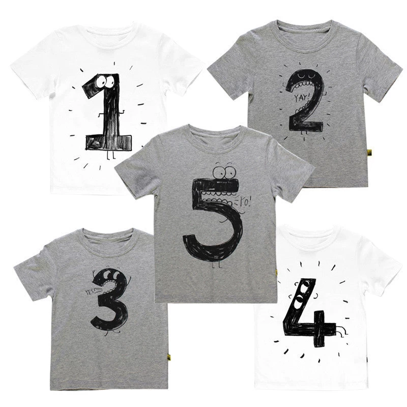 Number Letter Boys Print T Shirt For Kids Summer T-shirts Baby Boy Funny Birthday T-shirts Kids Boys Casual Tops CG052