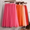 Fashion Women's Elegant 23 Color High Waist Chiffon Pleated Midi Skirt Ladies Casual Slim Beach Skater Skirts Saia SK17