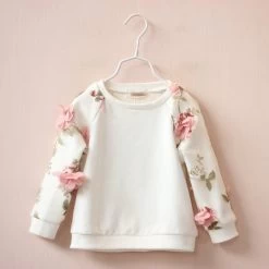 Flower Cotton Stereo Leisure Hoodies Baby Girls Round Neck Long Sleeved Turtleneck Jacket