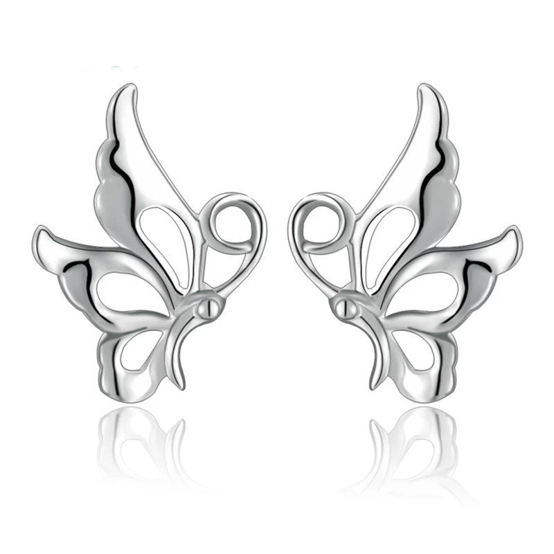 925 Sterling Silver Jewelry Stud Earrings For Women Butterfly Brinco