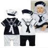 Retail Fashion Summer Born Navy Style Baby Romper Suit Kids Boys Girls Rompers+hat Body Summer Short-sleeve Sailor Suit