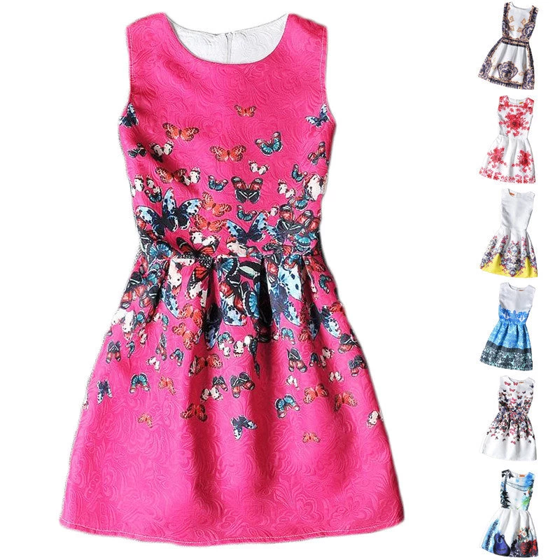 Flower Girls Dresses Summer Floral Print Sleeveless Kids Dresses For Girls Clothes Party Princess Dress Children 6-12Y