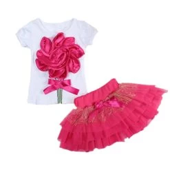 Casual Clothing Set 2 Pieces T-shirts+short Skirts With Red Flower Outerwear And Outdoor For Girls Spring Summer