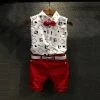 Boys Clothing Sets Summer Fashion Style Kids Clothing Sets Print Shirt+Red Pants+Belt 3Pcs For Boys Clothes