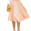Women Perfect Peach Pink Pleats A-line Flared High Waist Midi Skater Skirt S-XL
