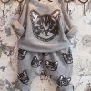 2pcs Kids Girls Long Sleeve Cat Kitten Printed T-shirt Tops+Pants Sets Outfits Spring Autumn Clothing Set