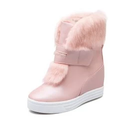 Warm Faux Fur Waterproof Snow Boots Women Winter Fashion Ladies Ankle Boots Big Size 34-43 White Beige Pink Color