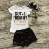 Eyelash Summer Girls Boutique Clothing Black Sequins"got It From My Mom" Shorts Outfit With Matching Necklace And Bow Set