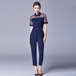 Summer Jumpsuit Women Design Zipper Detachable Chiffon Long Pants Rompers Women Jumpsuit Overalls Bodysuit Macacao Mono S59003
