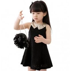 Fashion Girls Clothes Tutu Dress Kids Clothing Princess Baby Girl Dress Sequins Collar Black White Party Dresses