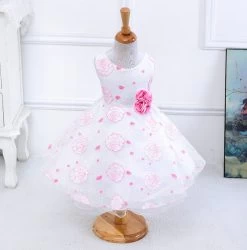 Summer Arrival Flower Princess Girl Dresses,baby Girl Party Dress With Flower 5 Colors Suit For 2-5 Years S001