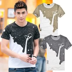 And Fashion Men's Fashion Summer Milk Poured Pattern Printed Short Sleeve Round Neck T-shirt