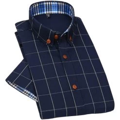 Casual Men Shirt Plaid Short-sleeved Men's Shirts Slim Fit Cotton Fashion Social Chemise Homme 5XL MC0369