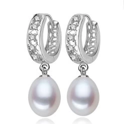Real Pearl Hoop Earrings, Natural Freshwater Pearl Earrings For Women With 925 Sterling Silver Jewelry