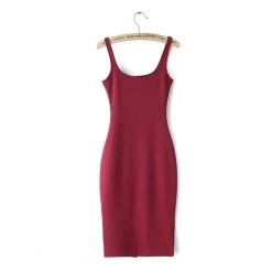 Autumn Women Dress Sleeveless Slim O-neck Solid Color Pencil Casual Tank Dress Size S M L Vestido De Verao QZ204R1