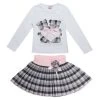 Fashion Winter Boutique Outfits Sets For 2 Pcs Kids Girl Long Sleeve Cotton Shirts Tops + Plaid Tutu Skirts With Bow Sets