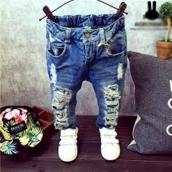Children Broken Hole Pants Trousers Baby Boys Girls Jeans Fashion Autumn 2-7Yrs Kids Trousers Children Clothing ZJ04