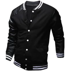 Cool College Baseball Jacket Men Fashion Design Black Pu Leather Sleeve Mens Slim Fit Varsity Jacket Veste Homme Xxl