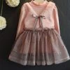 Girls Dress Winter Dresses Children Clothing Princess Dress Pink Long Sleeve Wool Bow Design Girls Clothes