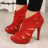 Summer Cut-outs Gladiator Women Pumps Peep Toe High Heels Sandals Shoes Woman Party Wedding Heels Shoes Zipper