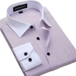 Fashion White Collar Striped Men Shirts High Quality Cotton Business Dress Shirt
