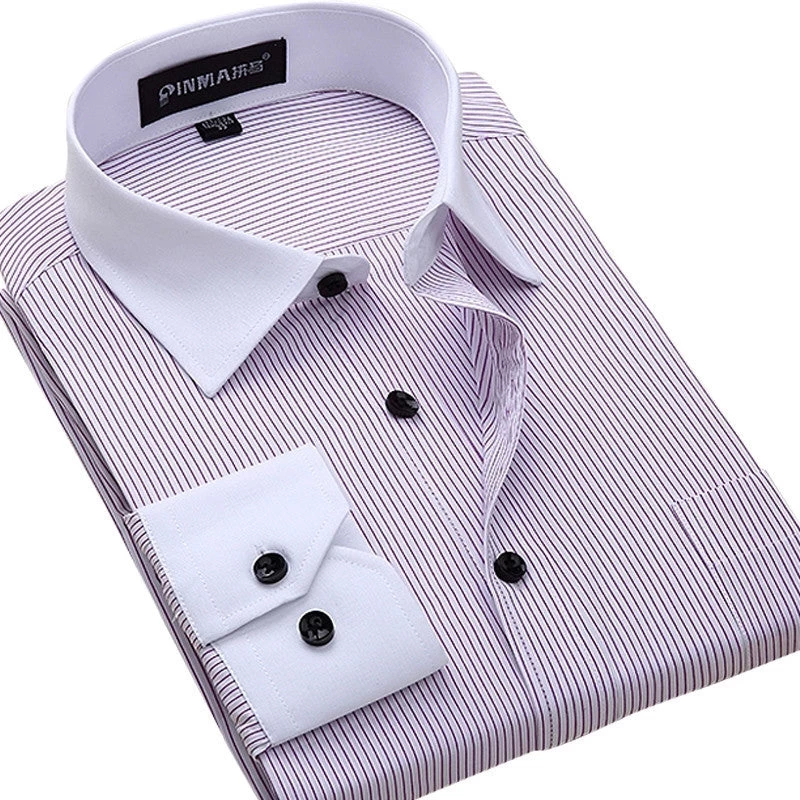Fashion White Collar Striped Men Shirts High Quality Cotton Business Dress Shirt